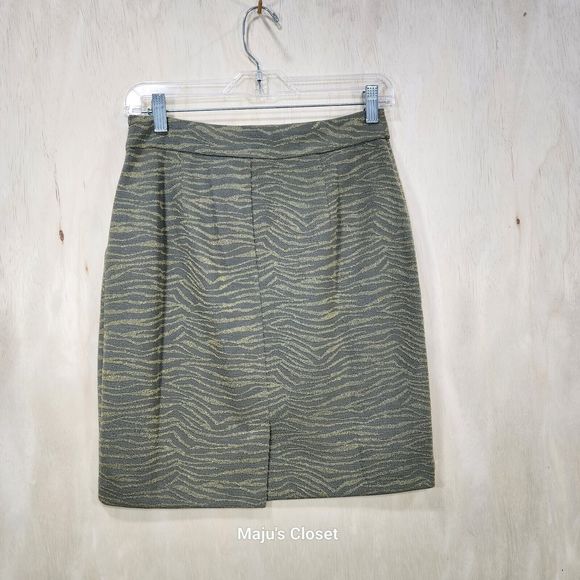 Michael Kors Army Green and Gold Zebra Striped Mini Skirt Size S - Picture 3 of 5